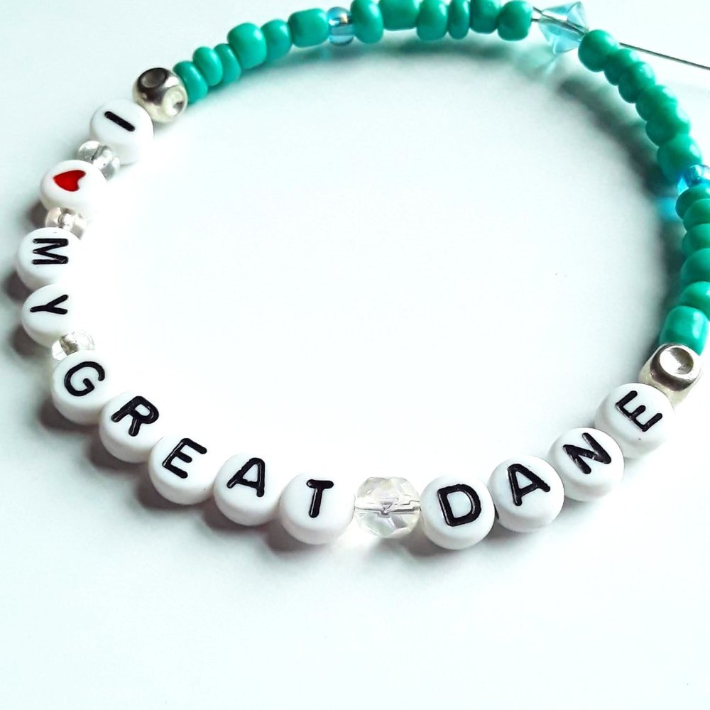 I Love My Great Dane Handmade Bracelet in Teal